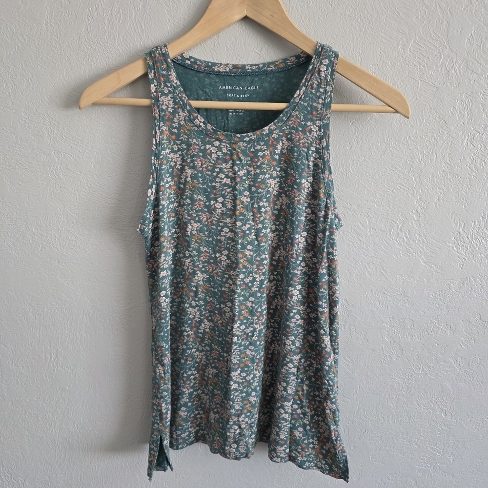 American Eagle Womens Soft & Sexy Green Floral Flowy Tank Top Size XS